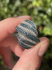 Silver Fancy Blue & White Diamond Exceptional Large Cluster Ring 6 Grams