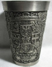 Zinn-Becker (Stuttgart) Pewter Beaker Adorned with Hand Engraved Austrian Crests