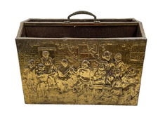 Vintage Brass Magazine Holder Rack Wooden Revelry Themed Double Slot