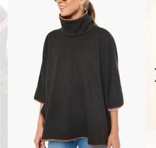 Tuckernuck Piper Poncho Black With Brown Trim Funnel Neck Pullover One Size