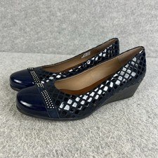 Riva Heels Womens UK 6 EU 40 Navy Blue Patent Leather Wedge Court Shoes MINT