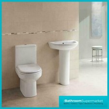 4 Piece Bathroom Modern Suite Toilet WC Basin Pedestal & Quick Release Seat