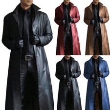 Men's Leather Trench Long Coat 100% Pure Sheepskin Fashionable Long Over Coat