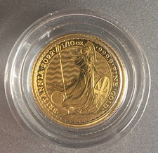 2022 Britannia 1/10 oz Gold Bullion Coin, Royal Mint. Sealed, Protective Capsule