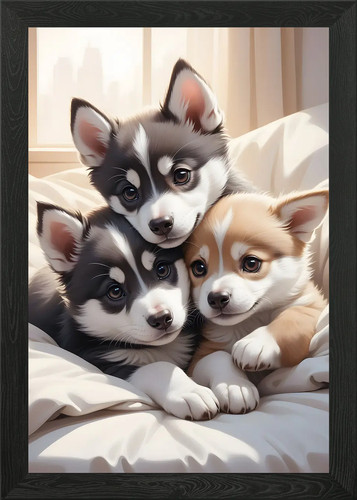 Husky puppies poster framed - puppies,