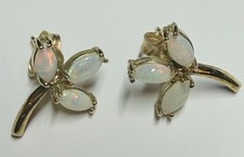 Pretty 9ct gold marquise-set opal floral earrings