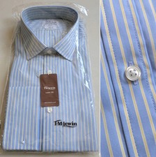 TM Lewin 100 Twofold Cotton French Cuff Shirt Blue  Yellow Stripe Men's 18 38