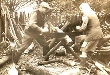 1950s Soviet People Village Sawing Firewood Saw Vintage Photo Portrait
