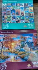 CORNER PIECE Jigsaw Puzzles 2x1000 JOBLOT  EXOTIC TRAVEL STAMPS  AUTUMN EVENING 