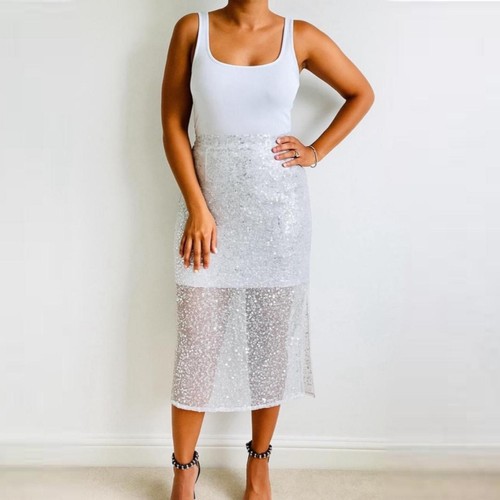Zara silver sequin midi skirt - sequin,