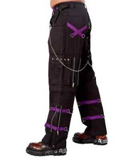 Unisex Goth Rave Tripp Style Pants Cyberpunk Black Purple Straps Chains Techwear