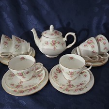 Duchess Bone China June Bouquet Pink Rose Tea set. 6 trios with teapot.