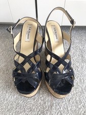 LK Bennett Blue Leather Strappy Sandals Wedges Cork 4 37 Royal Summer Smart Kate