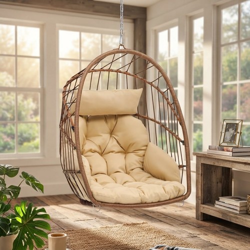 Sturdy brown rattan swing - sturdy,