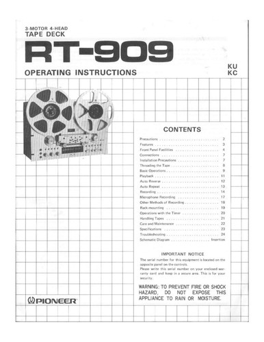 Pioneer 909 tape deck - rt-909,