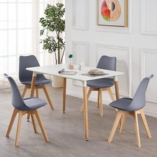 120CM Dining Table + Dining  Tulip Chairs Set Wooden Legs Kitchen Home Furniture