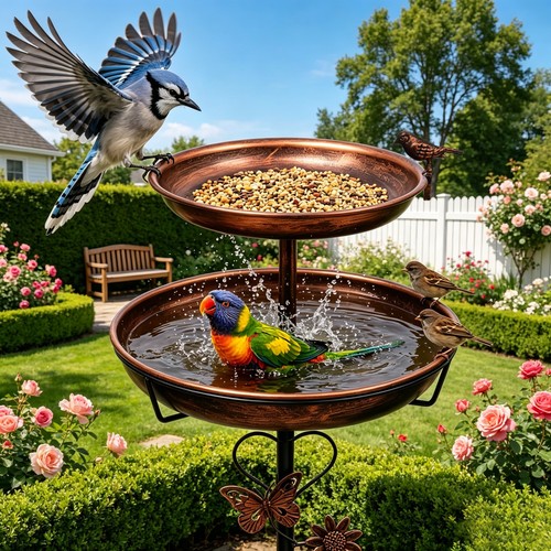Metal bird bath - rusted,