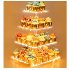 LED Clear Acrylic Cupcake Stand Display Wedding & Party 4-5 Tier Cup Cake Holder