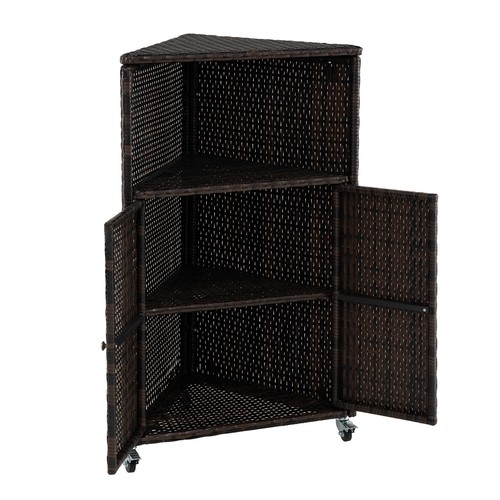 Rattan corner bar cart - pe, with