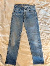 VINTAGE SELVEDGE DENIM LEVI 501s Red Line 1970s W31 with Repairs Fades Creases