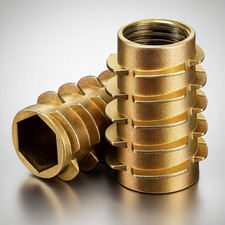 THREADED WOOD INSERTS M4 M6 M8 HEX SCREW DRIVE FIXING NUTS TYPE E (ALL SIZES)