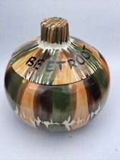 Vintage Dragon Pottery Rhayader Covered Beetroot Serving Jar Pot Stripes