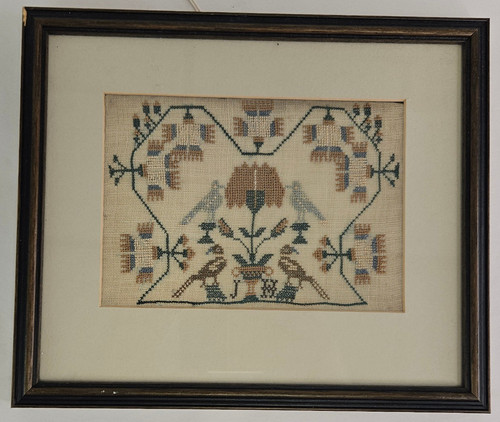 Framed needlework sampler - framed,