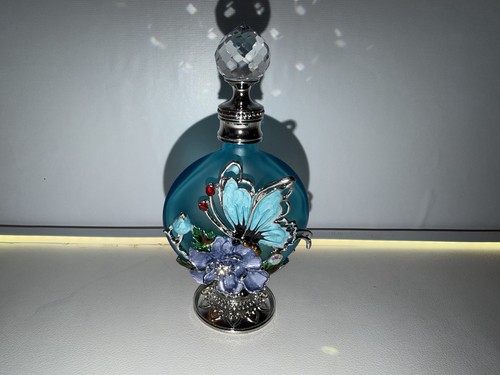 Teal glass perfume bottle - glass, |