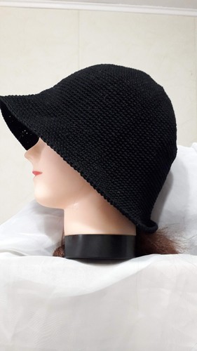 Handmade black crochet bucket - black,