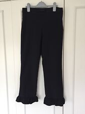Zara Black Cropped Trousers Size S (8) With Fringing Inside Leg 25”  