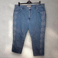 Simply Be Blue Embroidered Denim Jeans UK 24R US 20R Plus Size Retro Chic
