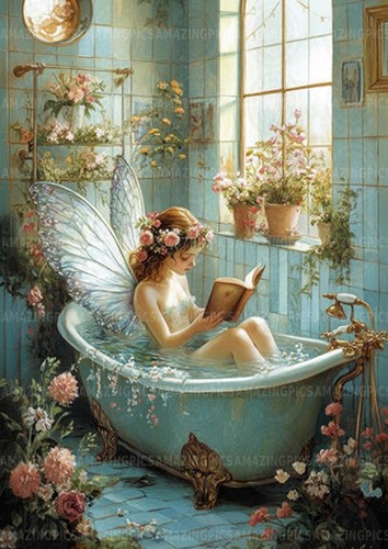 Fairy art print reading - fairy, in