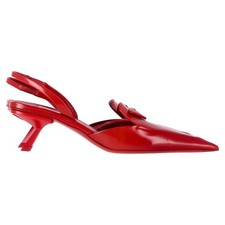 Prada Logo-Plaque Slingback Kitten-Heel Pumps in Red Leather