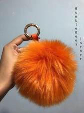 ZARA Bag Charm Statement FLUFFY FURRY Faux Fur BUBBLE POMPOM Orange Keyring NWT