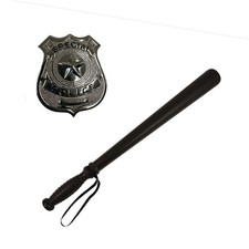 POLICEMAN PLASTIC TRUNCHEON + BADGE Kids Boys Officer Halloween Fancy Dress Set