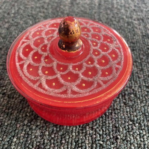 Orange glass powder jar lidded - orange,