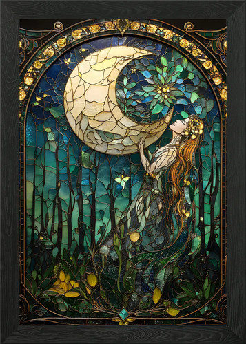 Stained glass moon - glass, &