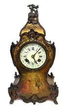 Antique French  Louis XV Style Painted & Bronze Ormolu Mantel Bracket Clock
