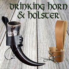 Viking Drinking Horn & Leather Holster Murrah Buffalo Ox Beer Ale