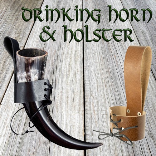 Viking drinking horn - &, leather