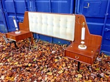 RARE Late1950's Original E GOMME G-Plan Headboard/SideTables+Twin Marble Lamps