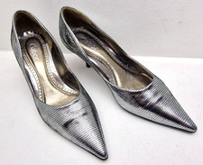 Gabor Metallic Silver Lizard Effect Pointed Toe Kitten Heel Court Shoes UK 4