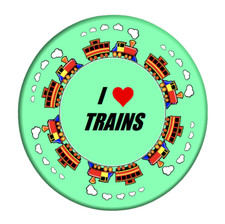 I Love Trains Cartoon Pinback