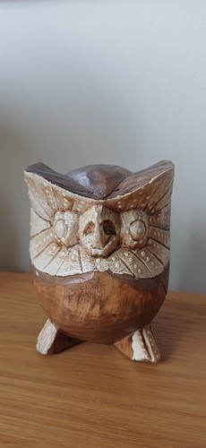Carved wooden owl figurine - carved,