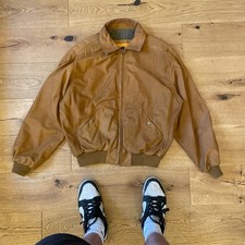 mm Timberland Brown Leather Bomber Jacket Workware Water Resistant Size M