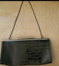 Jasper Conran Black Patent Croc Evening Bag Silver Chain 