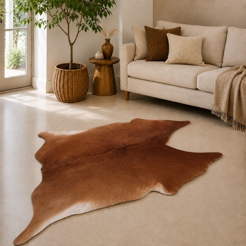 Genuine brown white cowhide - white,