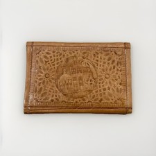 Beautiful Vintage Moroccon Large Leather Wallet Money Purse Light Tan NEW Unused