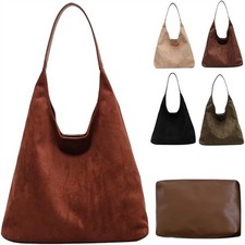 Women Retro Suede Slouchy Bag Large Capacity Shoulder Bag Totes Handbag Hobo Bag
