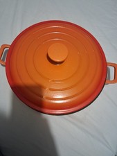CAST IRON ENAMELLED 39cm VOLCANIC ORANGE SHALLOW ROUND CASSEROLE & LID